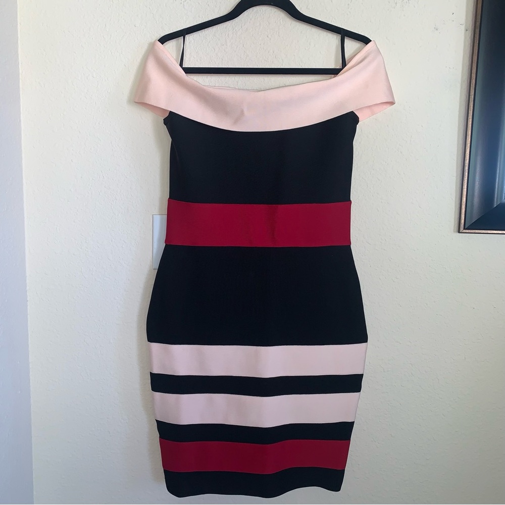 Venus Striped Off Shoulder Bodycon Dress